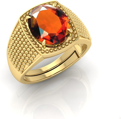 Pranjal Gems 14.25 Ratti Gomed Gemstone Adjustable Ring With Lab CertificateKC Stone Garnet Gold Plated Ring