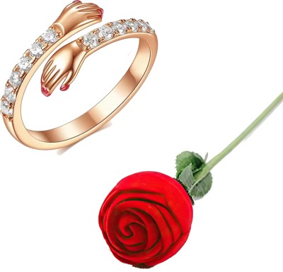Fashion Frill Valentine Gift For Girlfriend Silver Hug Rings For Women Rings With Red Rose Alloy Cubic Zirconia Gold Plated Ring