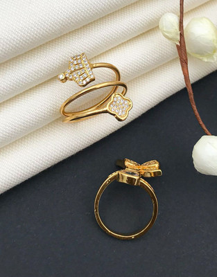 mahi creation Free Size wedding Diamond Gold Ring for Women And Girls Alloy, Copper Cubic Zirconia Gold Plated Ring
