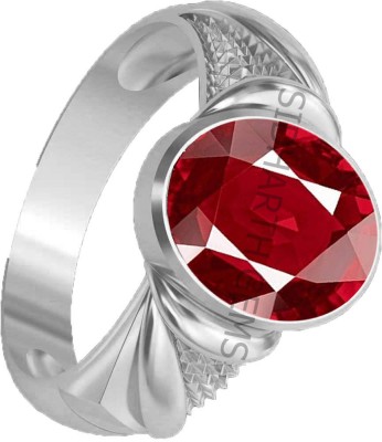 SIDHGEMS SIDHGEMS 9.25 Ratti 8.25 Carat Natural Ruby Stone Manik Ring Brass Ruby Silver Plated Ring