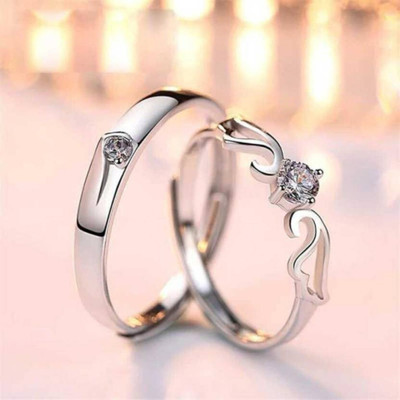 MA Enterprises Couple Rings for Lovers Valentine Day Gift Couple Ring for Girl & Boy Alloy Cubic Zirconia Platinum Plated Ring Set