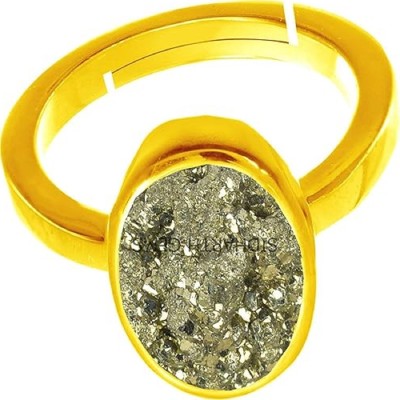 Sidharth Gems 11.25 Ratti 10.00 Crt Natural Pyrite Ring Genuine Stone Brass Gold Plated Ring