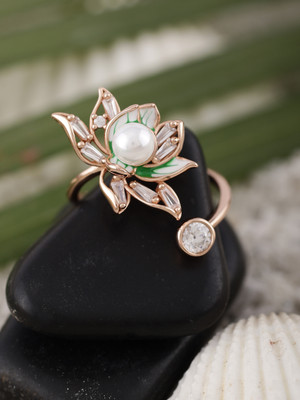 DIAVO Dazzling Fleur Silver Ring Sterling Silver Cubic Zirconia Sterling Silver Plated Ring