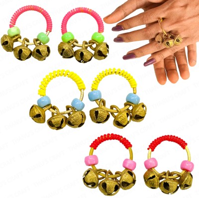 THANU'S CRAFT Traditional Brass Ghungroo Clapping Finger Ring Pooja Aarthi Bhajan Anguthi Metal Brass Plated Ring Set