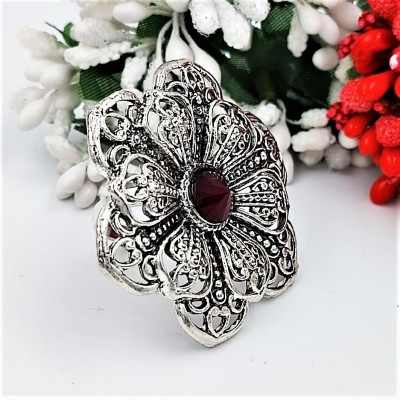 Yash Jewels Emporium Silver Plated Adjustable Oxidized Brass Ring For Women And Girls Brass Silver Plated Ring