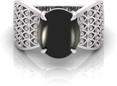Om Gayatri Corp 5.25 Ratti Black Hakik Aget AdjuGemstonestable Brass Metal Ring for Unisex Brass Agate Silver Plated Ring