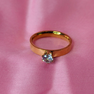 Jevaya 18K Gold Plated Solitaire Ring with Sparkling Cubic Zirconia Stone Stainless Steel Cubic Zirconia Gold Plated Ring