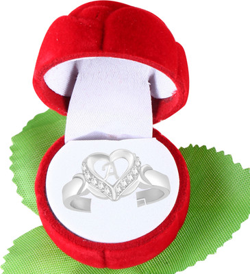 MEENAZ Valentine Red Rose Heart Adjustable Ring for Women Girls Sterling Silver A Name Brass, Copper, Crystal, Stone, Alloy, Metal Cubic Zirconia, Diamond, Zircon, Crystal Gold Plated Ring Set