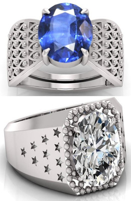 BHAIRAW GEMS Moonstone Stone Silver Adjustable Ring Stainless Steel Ring