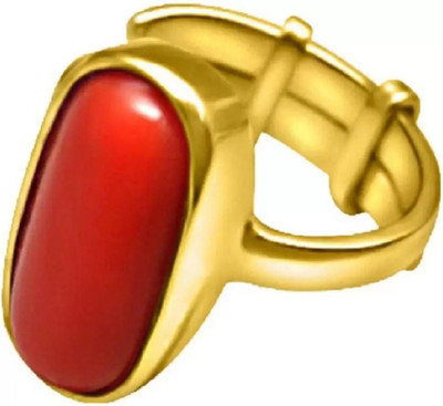 Chopra Gems Coral Ring with Natural & Certified Moonga Astrological Stone For Men & Women Brass Ring