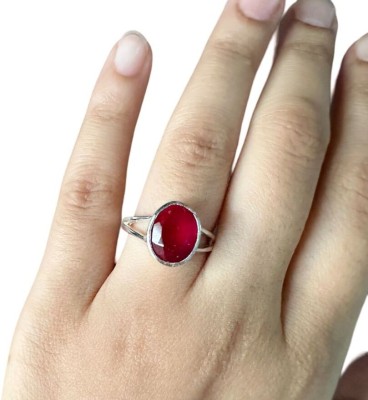 Chopra Gems Ruby Ring Certified Manik Astrological Stone Stone Ruby Brass Ruby Silver Plated Ring