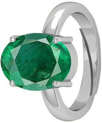 sisdg 7.25 Ratti / 6.90 Carat Panna Silver Plated Adjustable Ring Brass Emerald Silver Plated Ring