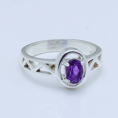 anika jewellers Purple Amethyst Natural Gemstone 925 Sterling Silver Ring For Her Sr-118 Sterling Silver Ring
