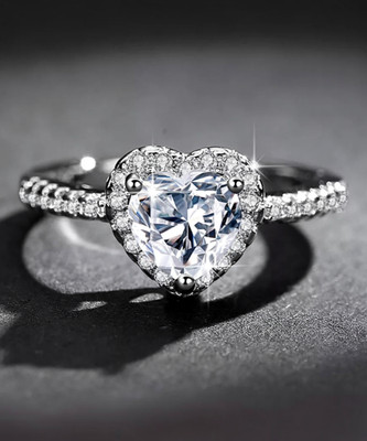 Devora Adjustable Heart shape valentine propose silver ring for women and girls Stainless Steel Zircon Sterling Silver Plated Ring