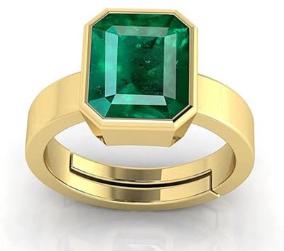 barmunda gems 8.25 Ratti Created Panna Gemstone Emerald Ring for Men and Women Brass Emerald Ring