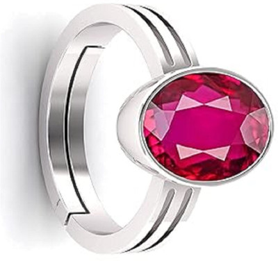 KUSHMIWAL GEMS 9.25 Ratti Natural Ruby Stone Manik Ring Adjustable Panchdhatu Ring Brass Ruby Silver Plated Ring