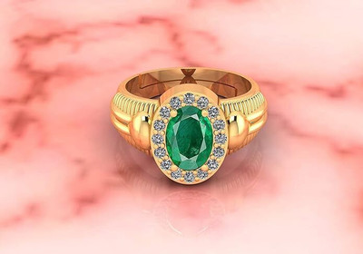SIDHGEMS Sterling Silver Emerald Gold Plated Ring
