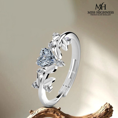 Miss Highness 925 Pure Silver Luxury Heart Diamond Ring for Women & Girls Gift Classy Trending Sterling Silver Cubic Zirconia Rhodium Plated Ring