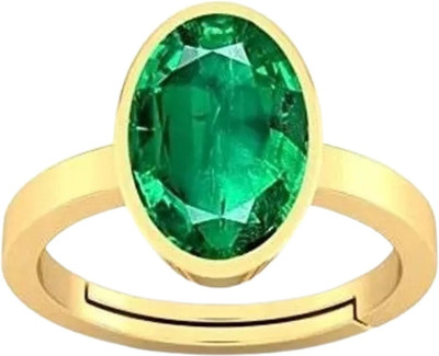 Aanya Jewels 7.25 Ratti Natural Emerald Panna Panchdhatu Rashi Ratan Gold Plating Ring Brass Emerald Gold Plated Ring