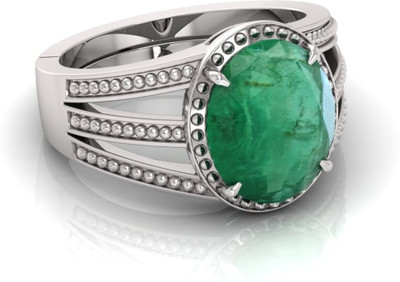 Pranjal Gems 7.25 Ratti Panna Gemstone Adjustable Ring With Lab CertificateTU Silver Emerald Ring