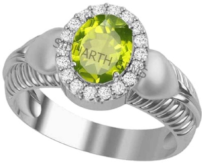 Sidharth Gems 7.25 Ratti Certified Natural AAA++ Quality Peridot Panchdhatu Adjustable Brass Peridot Silver Plated Ring