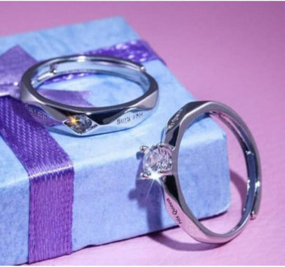 Alviira Adjustable Couple Ring For Girls & Boys Alloy Silver Plated Ring Set