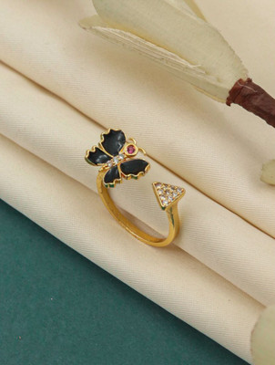 Mahi creations Gold Tone Fingure Ring Free Size Alloy Cubic Zirconia Gold Plated Ring Alloy Cubic Zirconia Gold Plated Ring