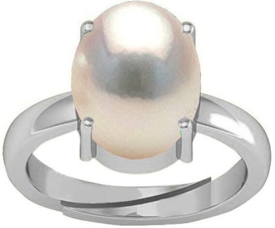 NAVYA GEMS 9.25 Ratti Natural Pearl moti /Silver Ring Brass Pearl Silver Plated Ring