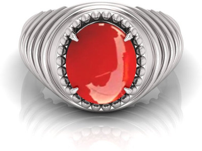 Pranjal Gems 9.25 Ratti Munga Gemstone Adjustable Ring With Lab CertificateGA Shell Coral Rhodium Plated Ring