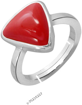 VishvMa 11.25 Ratti Natural Coral Moonga Gemstone A1 Quality With Lab Certified Brass Opal Brass Plated Ring
