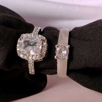 mahi Rhodium Plated Couple Ring Set With Crystal Stones Alloy Crystal Rhodium Plated Ring
