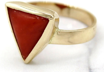 RATAN BAZAR Natural Red Coral Stone Gold Plated Finger Ring For Unisex Alloy Coral Rhodium Plated Ring