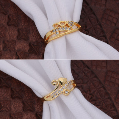 Gigev Combo Of 2 AD Brass Cubic Zirconia Gold Plated Ring Set
