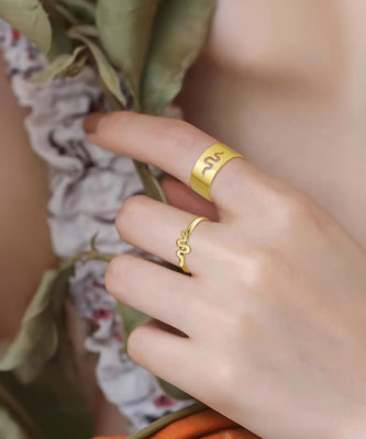 TheVineGirl Latest Golden Heartbeat Couple Matching Ring Alloy Gold Plated Ring Set