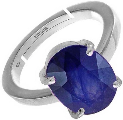 Suruchi Gems & Jewels Blue Sapphire (Neelam) 8.25 Ratti or 7.50 Ct Gemstone Men bis Hallmark 925 Sterling Silver Ring