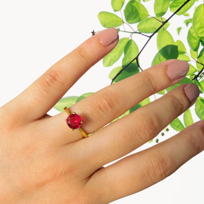 Gemzonite Ruby Ring Stone Manik Effective Stone Astrological purpose for men & women Brass Ruby Gold Plated Ring