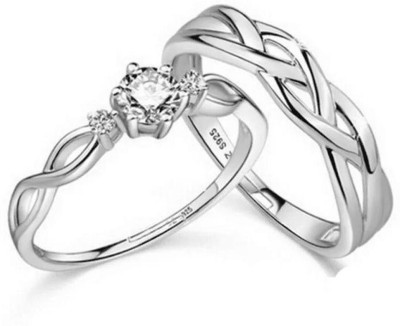 Teeragaj NEW ARRIVAL COUPLE TWIST STAINLESS STEEL SILVER PLATED RING Stainless Steel Diamond Silver Plated Ring