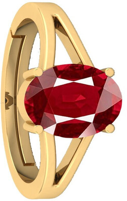 VishvMa 6.25 Ratti Burma Ruby Manik Gemstone Ring A1 Quality Stone Ruby Brass Plated Ring