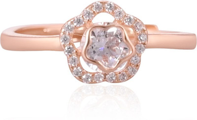Shubhamkriti Jewels Rose Gold Plated Floral Design Silver Cubic Zirconia Rhodium Plated Ring