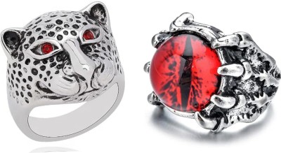 Sunshine Creations 3D Dragon Eye Ring & Leopord Head Ring Combo (Pack of 2 Pcs) For Men & Women Crystal, Stainless Steel Silver Plated Ring