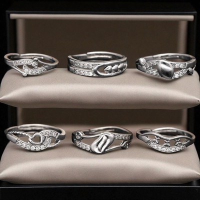 Hetshree Elegant Silver Combo Rings Collection Brass Diamond Silver Plated Ring