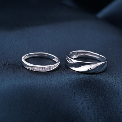 ZALKARI Pure 925 Silver Sparkling Love Couple Bands Sterling Silver Cubic Zirconia Rhodium Plated Ring Set