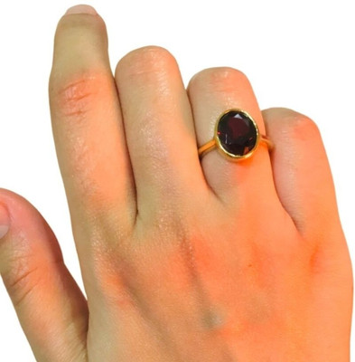 Gemzonite Certified Unheated Natural Garnet/Gomed Gemstone Ring for Women's/Men's Brass Garnet Gold Plated Ring