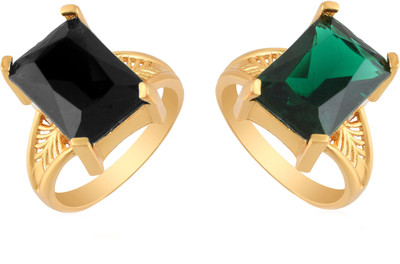 RN Gold Plated Brass, Big Stone, Combo Wedding Engagement Finger Ring women Brass Cubic Zirconia Gold Plated Ring