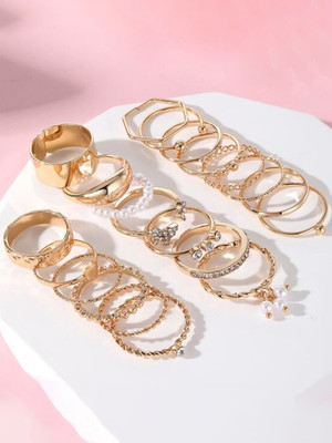Jewels Galaxy Alloy Pearl Gold Plated Stack Ring