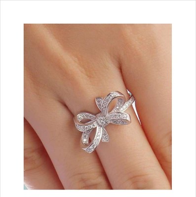 MYKI Style Stopper Bow Design Adjustable Ring For Women & Girls Alloy Plated Ring Stainless Steel Cubic Zirconia Silver Plated Ring