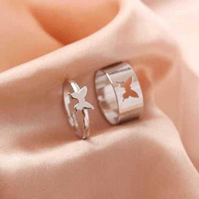 Lyzoo AVR JEWELS Pretty Silver Butterfly Matching Wrap Finger Couple Ring Stainless Steel Silver Plated Ring