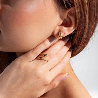 Lukaya Fashion Anti-Tarnish Statement Adjustable Ring Stainless Steel Gold Plated Ring