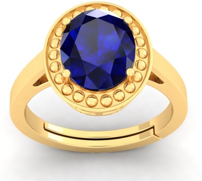 ABC 9.25 Ratti Blue Sapphire Gemstone Gold Ring WhIt Lab Certified Brass Sapphire Silver Plated Ring