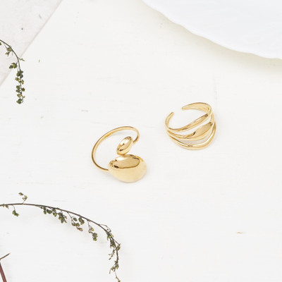 MILLER MILLER 2 Pcs Anti Tarnish Gold Plated Ring For Women Stainless Steel Gold Plated Ring Set